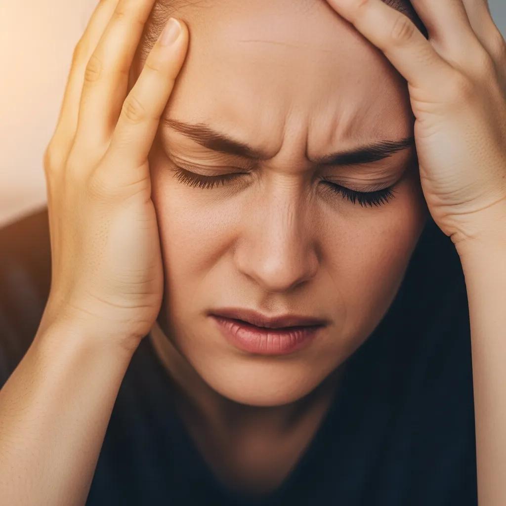 Close-up of a person experiencing pain, representing symptoms of brain injuries after a car accident