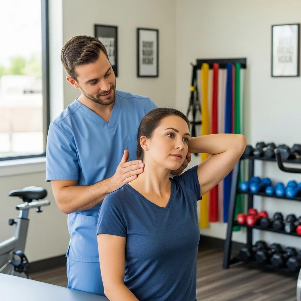 Physical therapist guiding a patient through neck exercises, illustrating effective treatment options for whiplash injuries