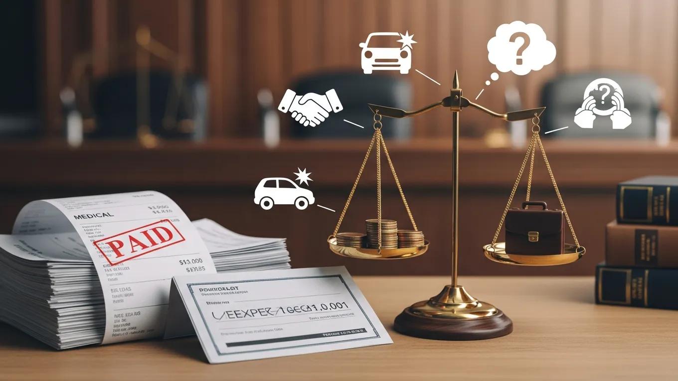 Representación visual de los diferentes tipos de indemnización disponibles para las víctimas de accidentes.