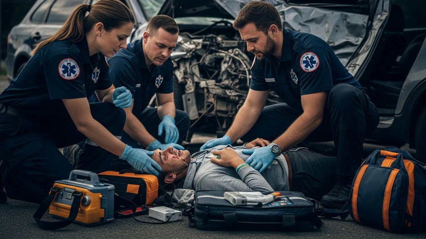 DUI accident victim receiving medical assistance at the scene, highlighting the urgency and need for legal support
