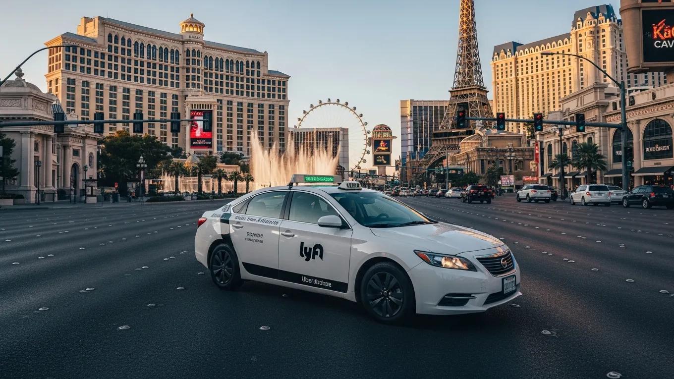 Vehículo de transporte compartido en una calle de Las Vegas, simbolizando el transporte y la responsabilidad en accidentes de transporte compartido.
